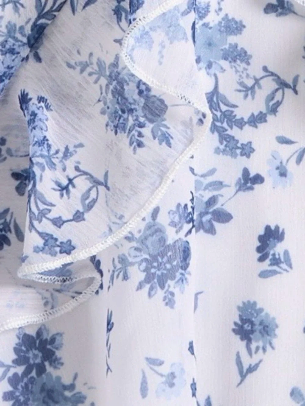 Zunie White and Blue Floral Tie-Waist Dress